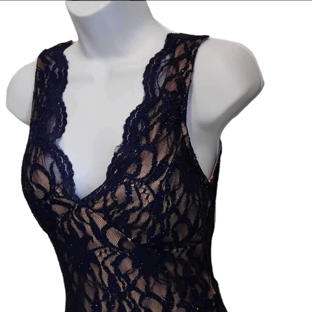 𝅺Jodi Kristopher Navy Lace Sparkle Glitter Cocktail Dress